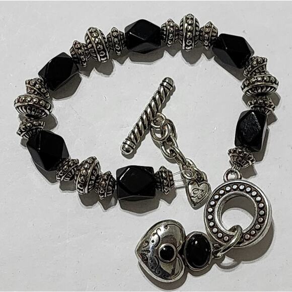 Brighton black and silver plated heart charm toggle bracelet - Picture 2 of 4